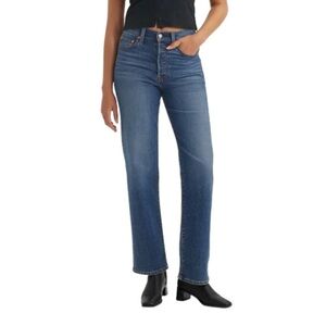 Levi's Womens Ribcage Straight Leg Jeans 27 X 32 Blue Last Straw High Waist NWT